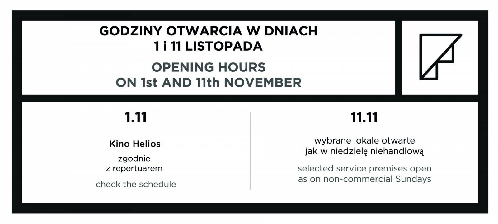 Godziny otwarcia Forum Gdańsk w dniach 1 i 11 listopada